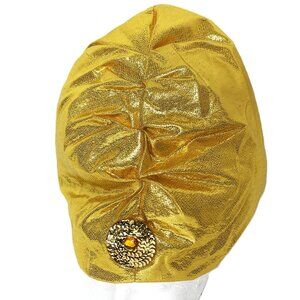 Turban – Tall  Gold Metallic Lame w/ faux jewel on front NWT NOS